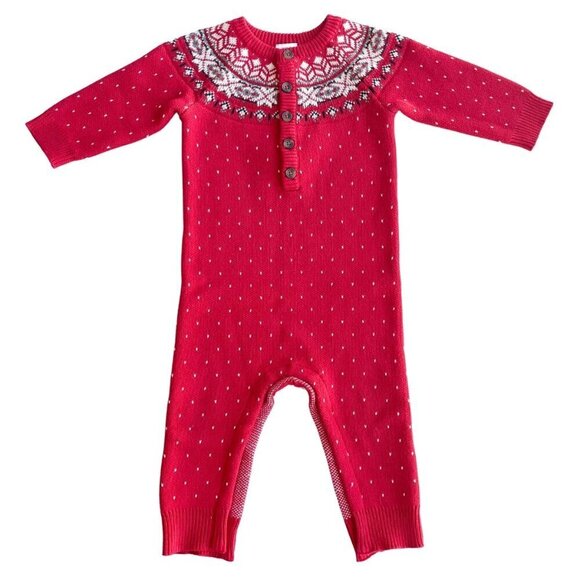 Hanna Andersson Baby Sweater Romper, Red Winter Christmas - Size 18-24 Months - Picture 1 of 7